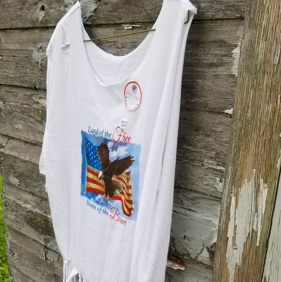 American Flag Graphic print Fringe boho Tee - Picture 4 of 4